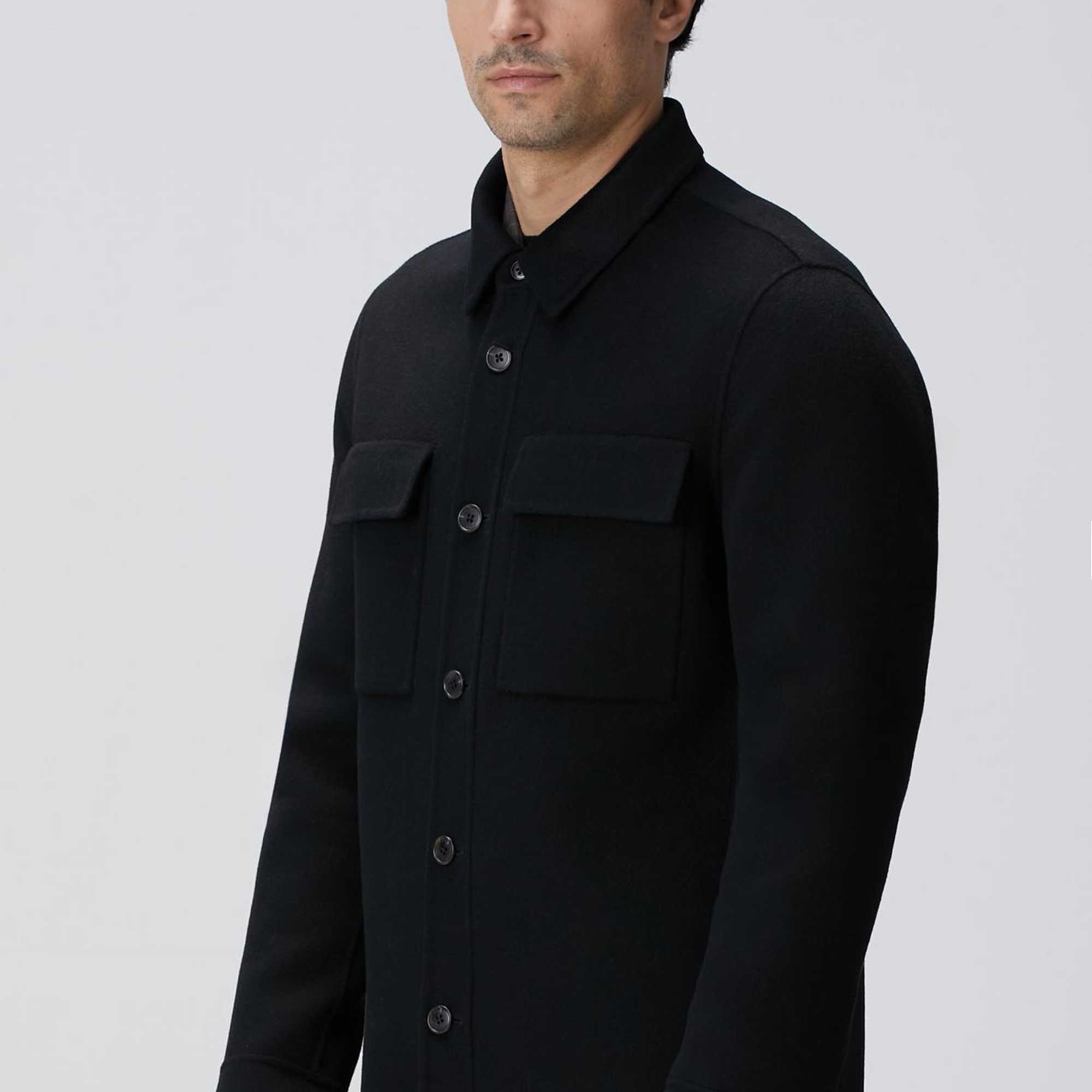 Network Erkek Siyah Yün Karışımlı Dikişsiz Handmade Mont