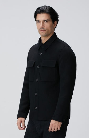  Network Erkek Siyah Yün Karışımlı Dikişsiz Handmade Mont