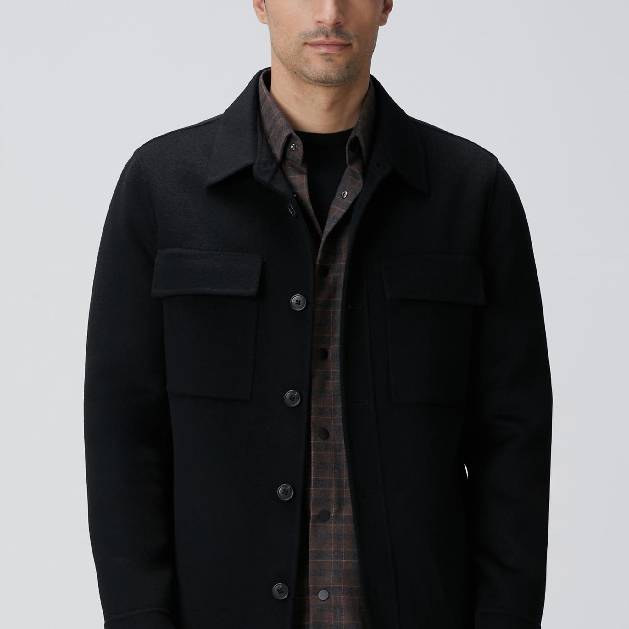 Network Erkek Siyah Yün Karışımlı Dikişsiz Handmade Mont