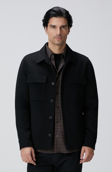  Network Erkek Siyah Yün Karışımlı Dikişsiz Handmade Mont