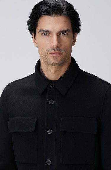  Network Erkek Siyah Yün Karışımlı Dikişsiz Handmade Mont