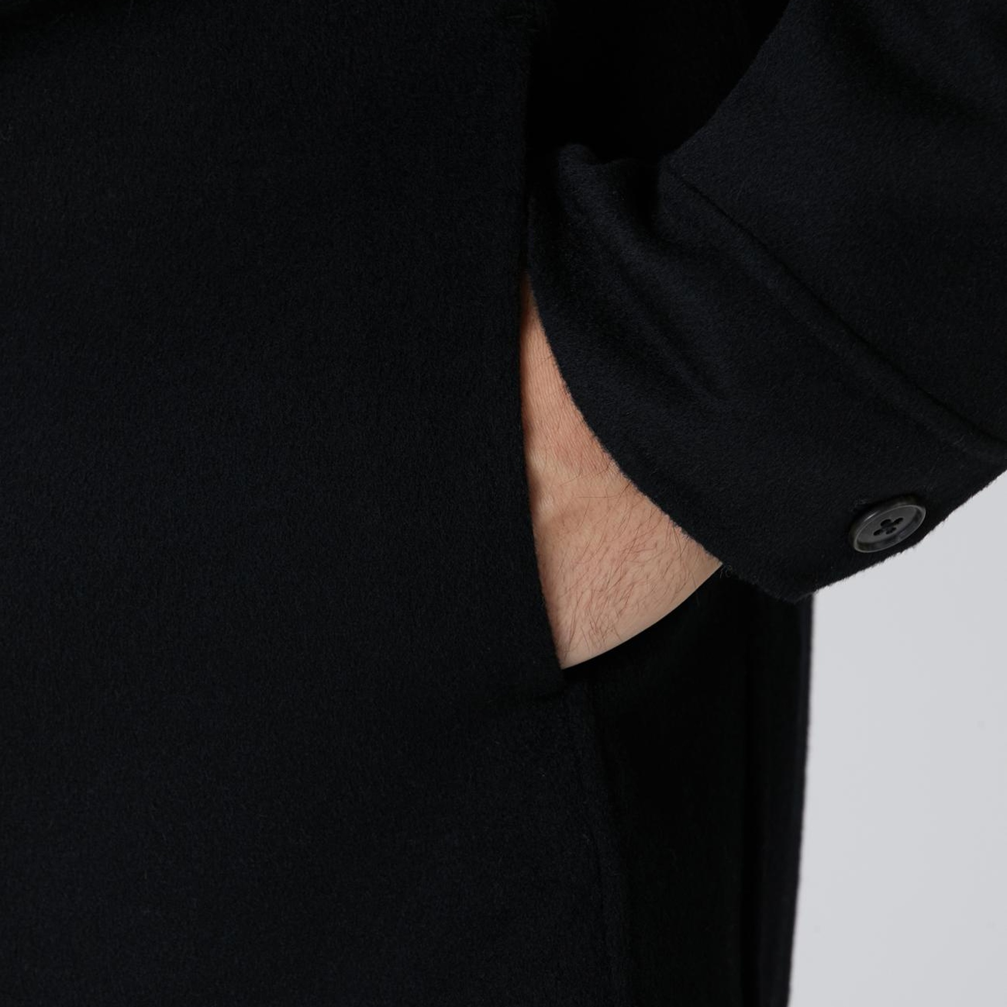 Network Erkek Siyah Yün Karışımlı Dikişsiz Handmade Mont