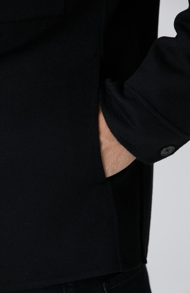  Network Erkek Siyah Yün Karışımlı Dikişsiz Handmade Mont