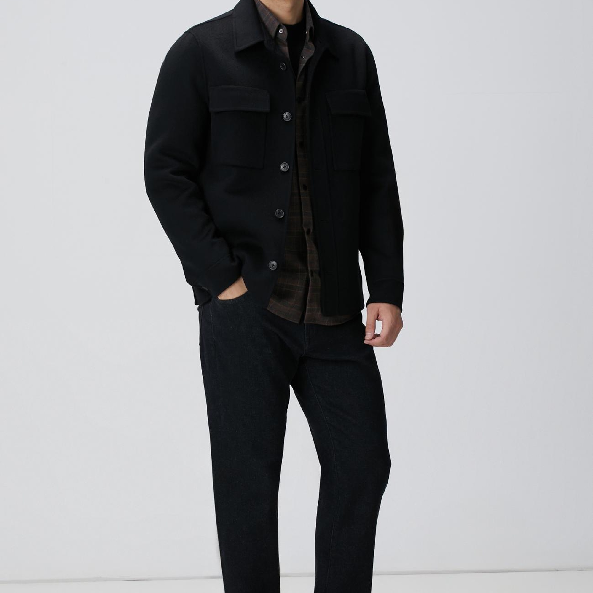 Network Erkek Siyah Yün Karışımlı Dikişsiz Handmade Mont