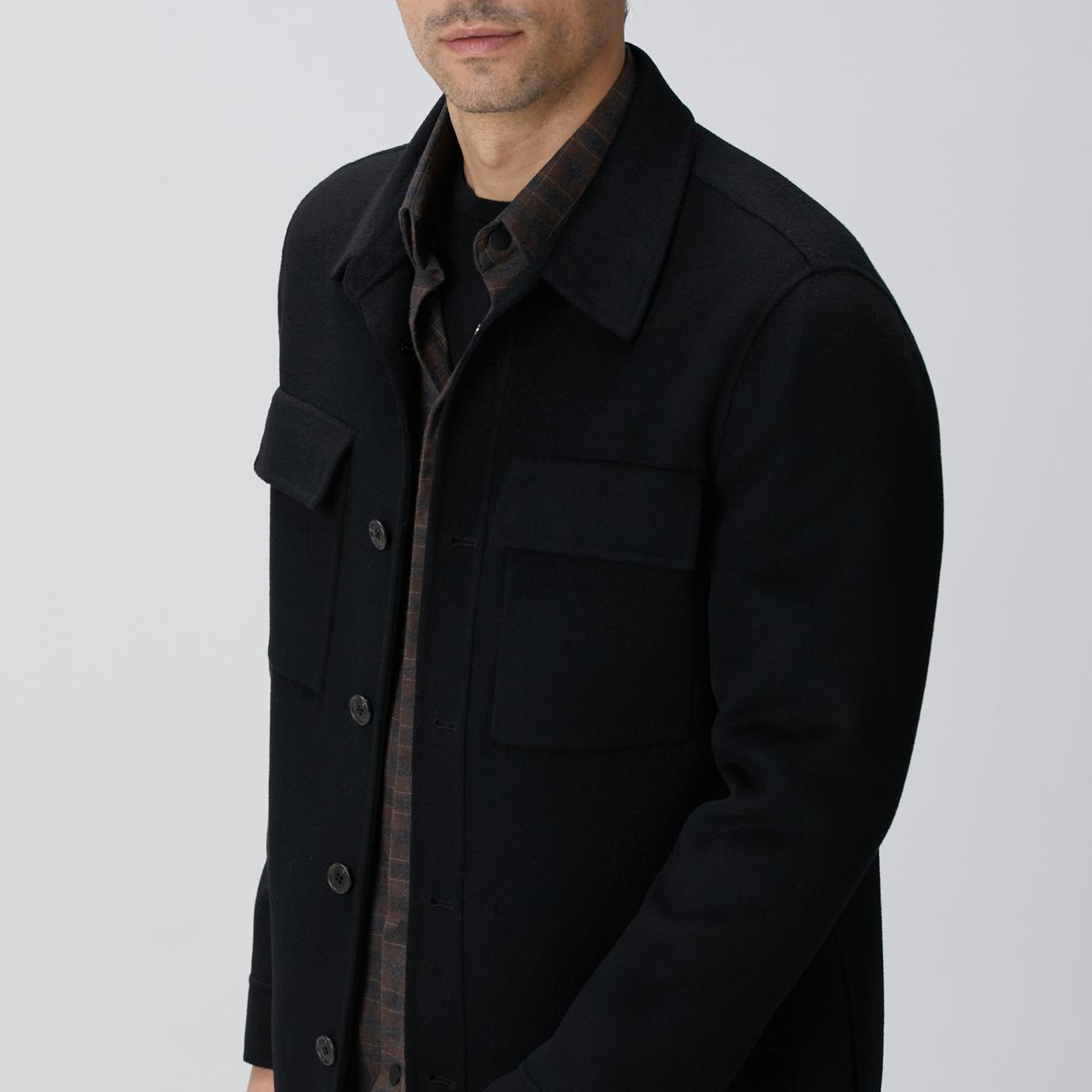 Network Erkek Siyah Yün Karışımlı Dikişsiz Handmade Mont