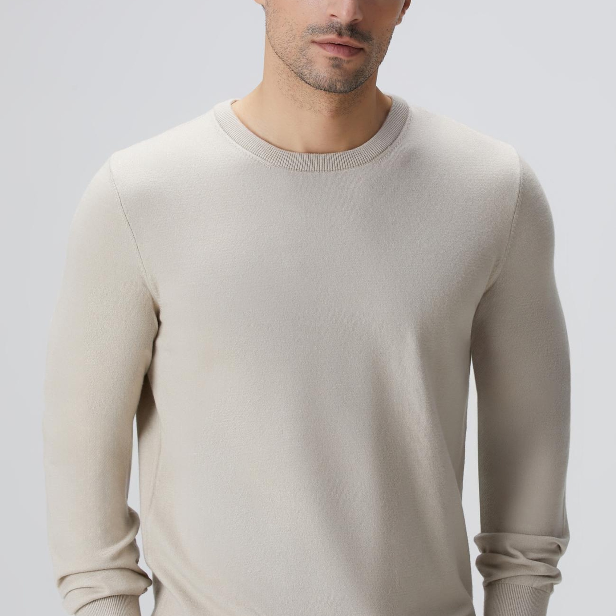 Network Erkek Bej Melanj Basic Triko Kazak