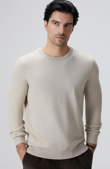  Network Erkek Bej Melanj Basic Triko Kazak