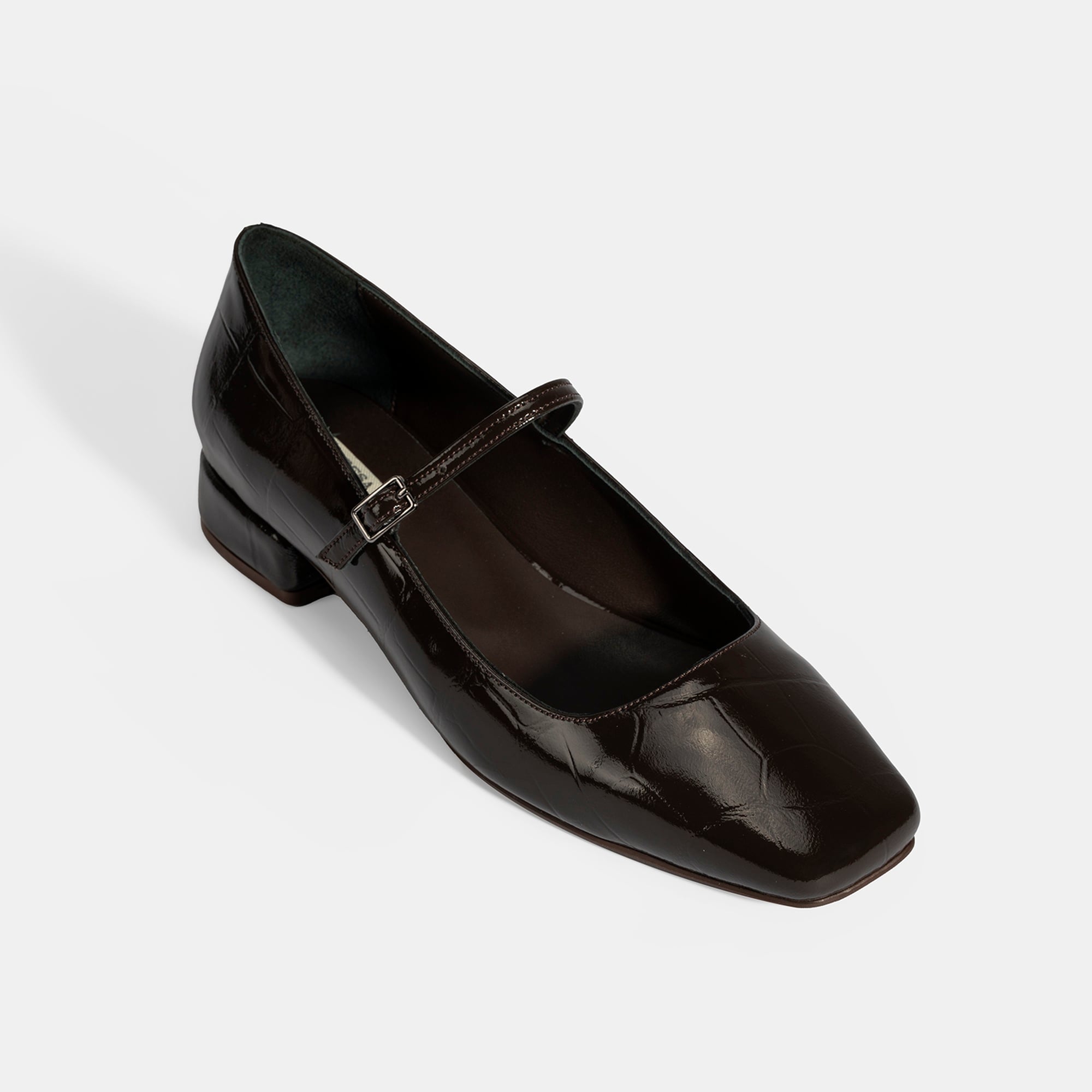 Kadın Kahve Kroko Baskılı Mary Jane Günlük Ayakkabı