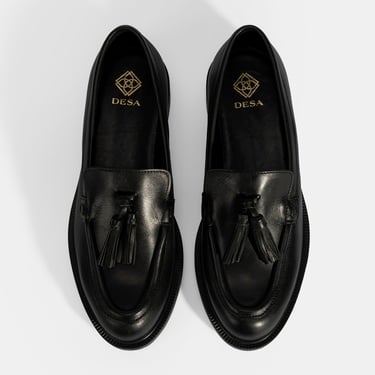  Kadın Siyah Püskül Detaylı Deri Loafer