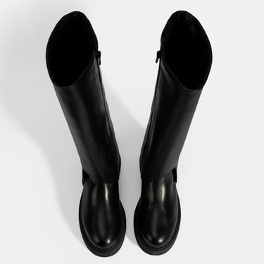  Kadın Siyah Katlama Detaylı Deri Çizme