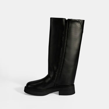 Kadın Siyah Katlama Detaylı Deri Çizme