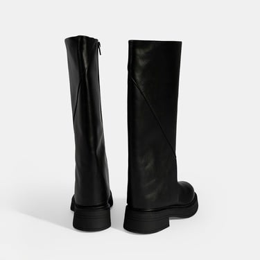  Kadın Siyah Katlama Detaylı Deri Çizme