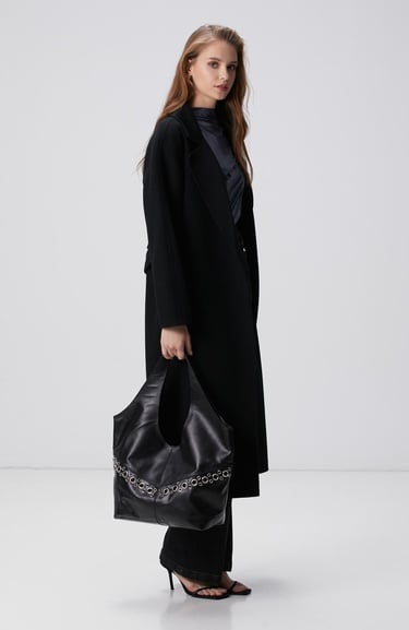  Network Kadın Siyah Deri Çanta