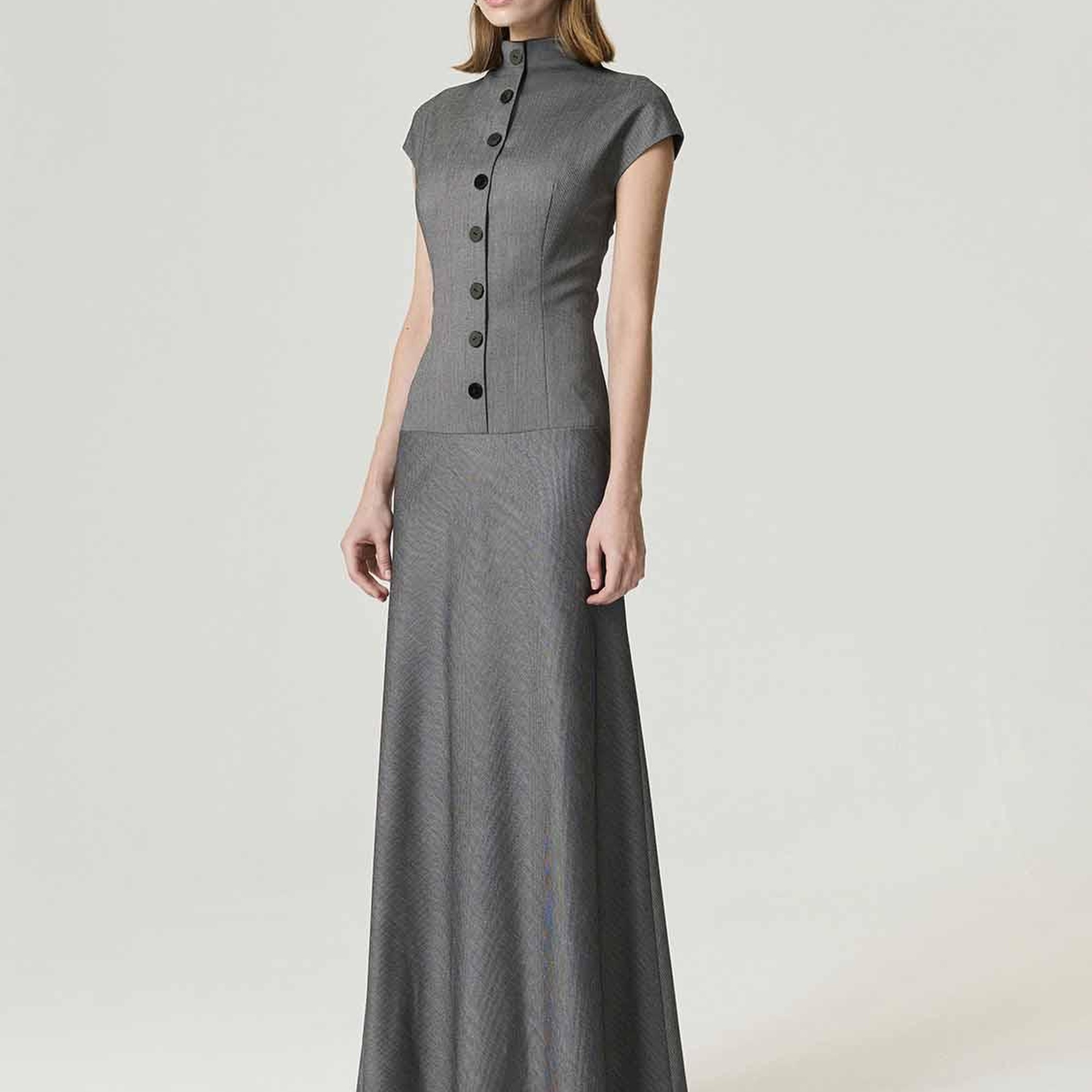 Düğme Detaylı Maxi Elbise