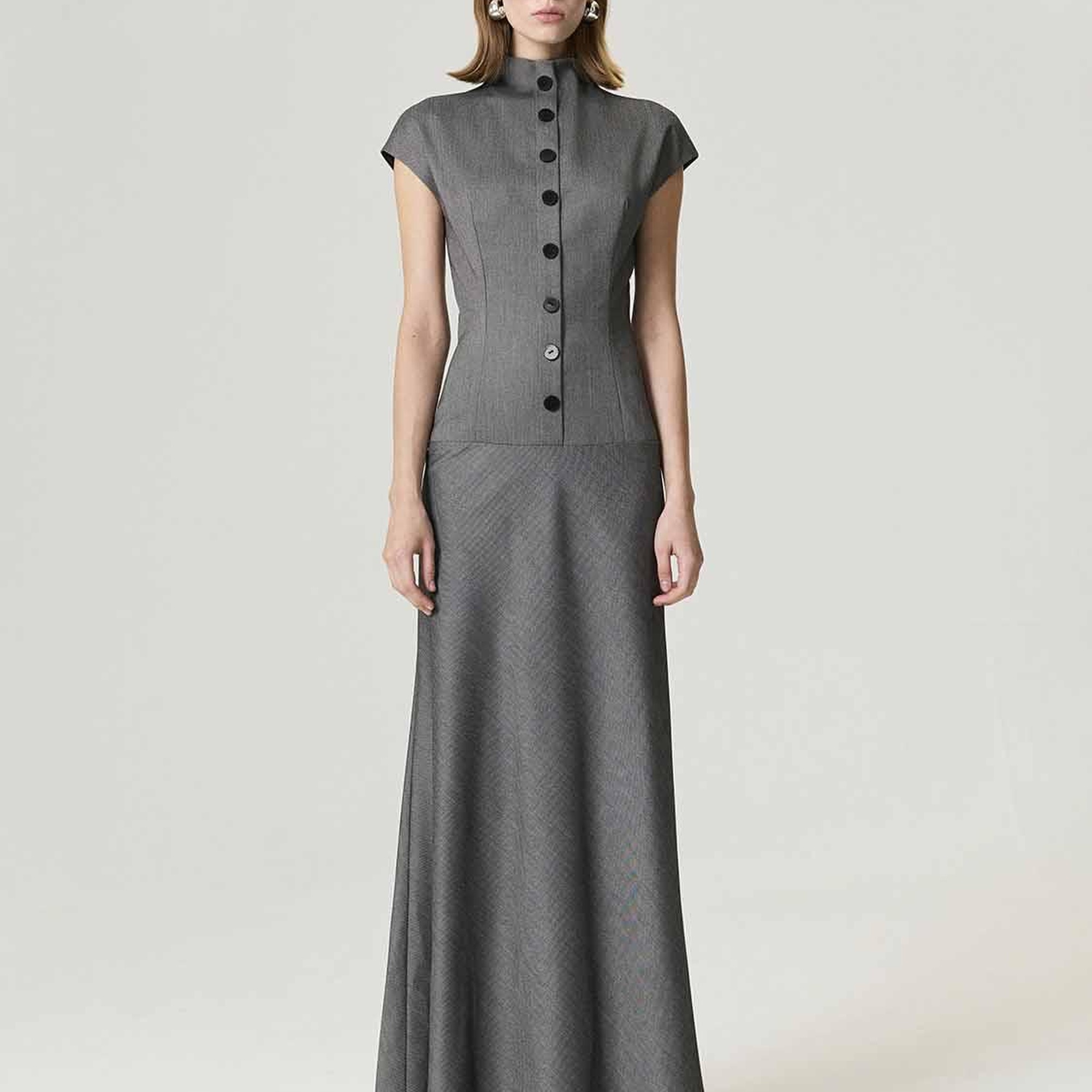 Düğme Detaylı Maxi Elbise