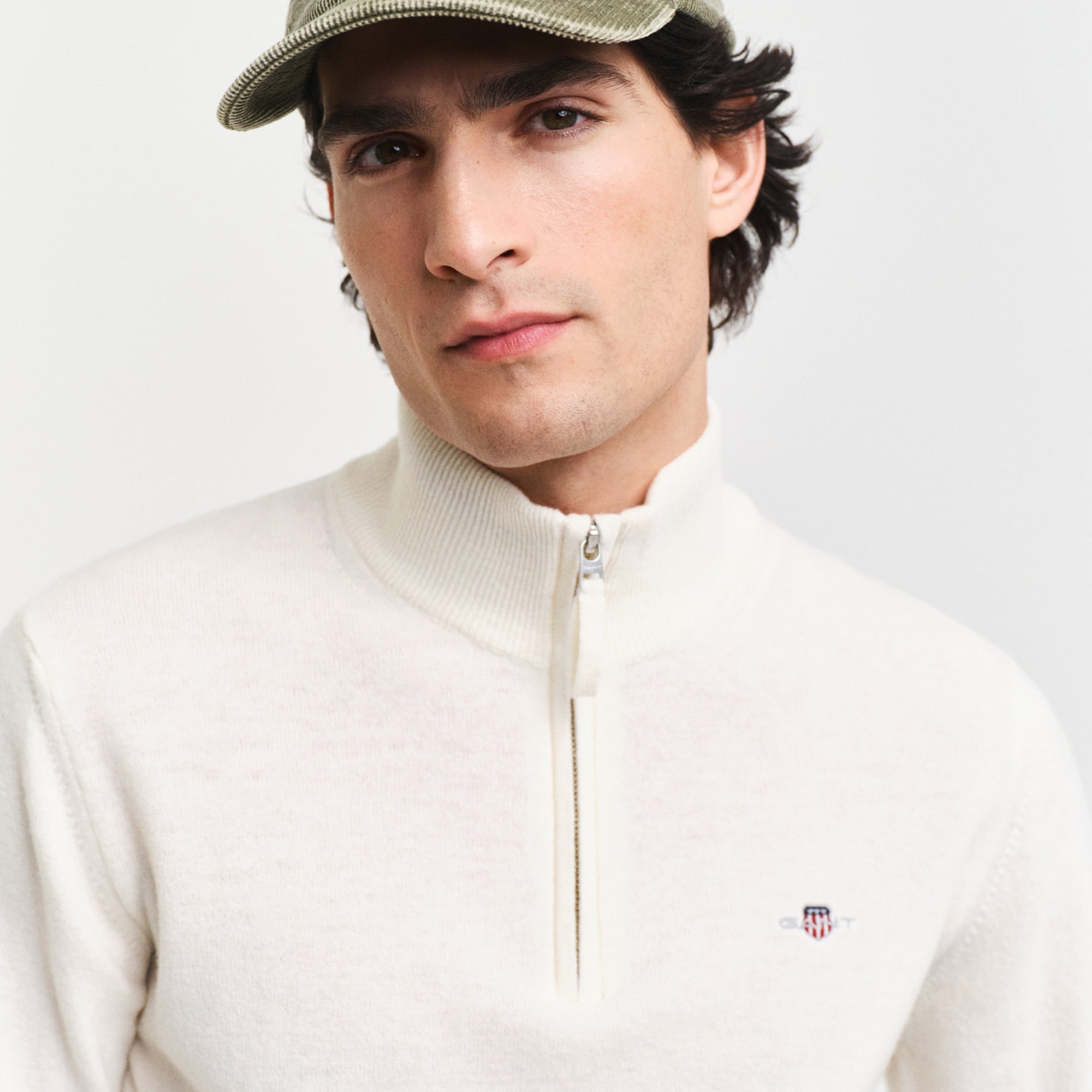 GANT Erkek Krem Regular Fit Yarım Fermuarlı Yün Kazak