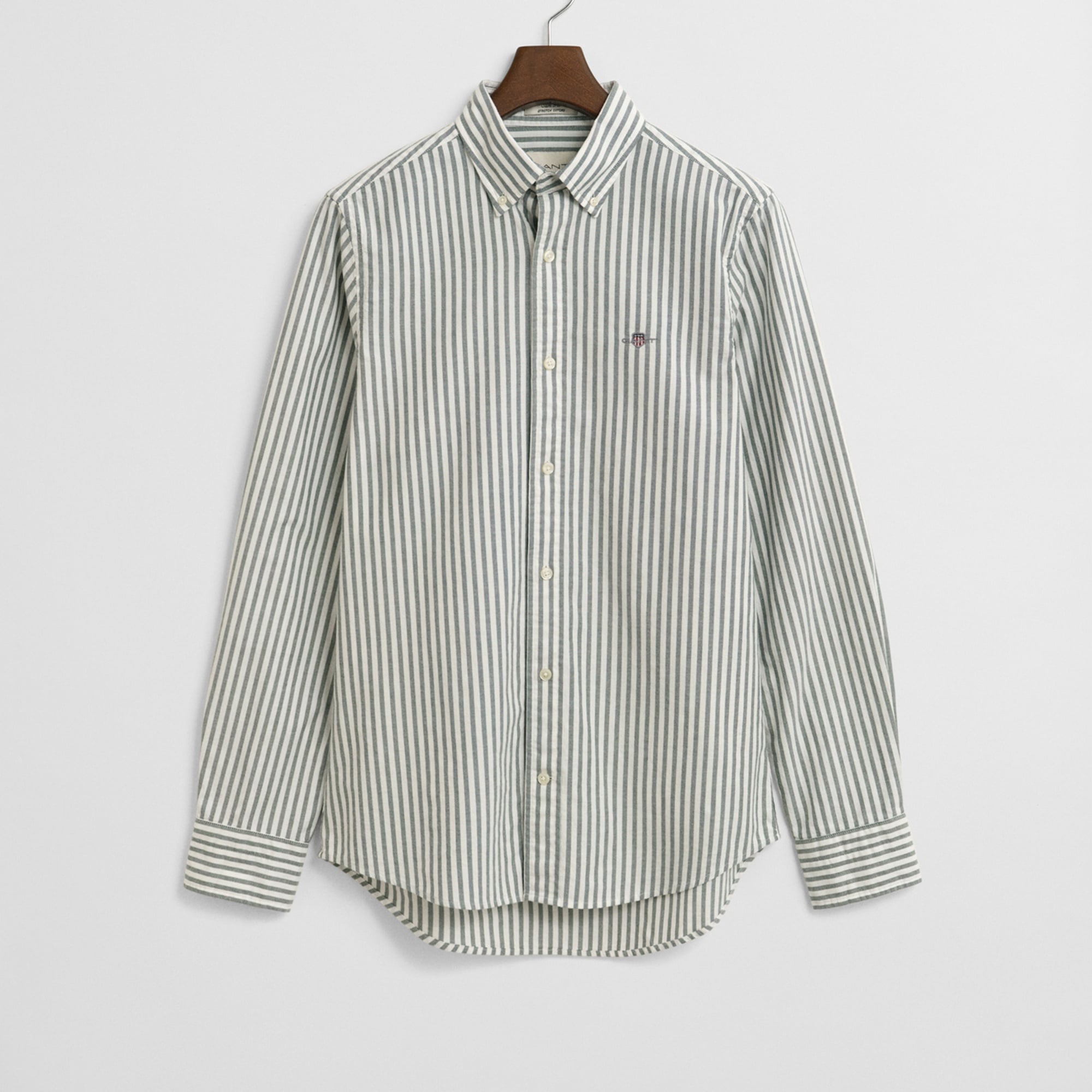 GANT Erkek Yeşil Slim Fit Düğmeli Yaka Çizgili Oxford Gömlek