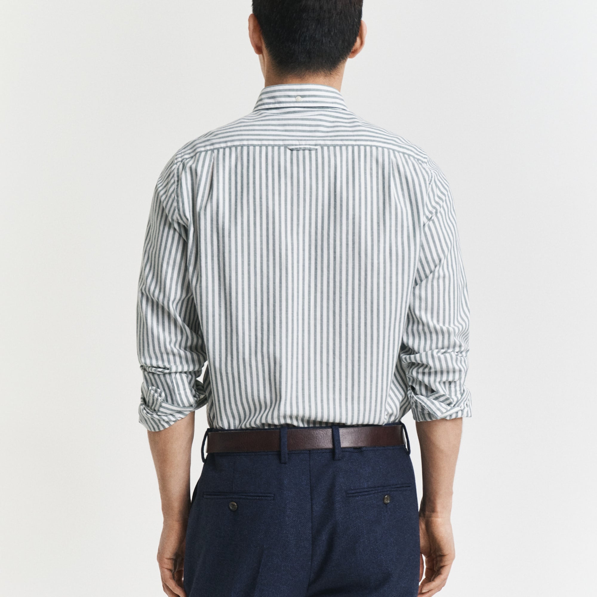 GANT Erkek Yeşil Slim Fit Düğmeli Yaka Çizgili Oxford Gömlek