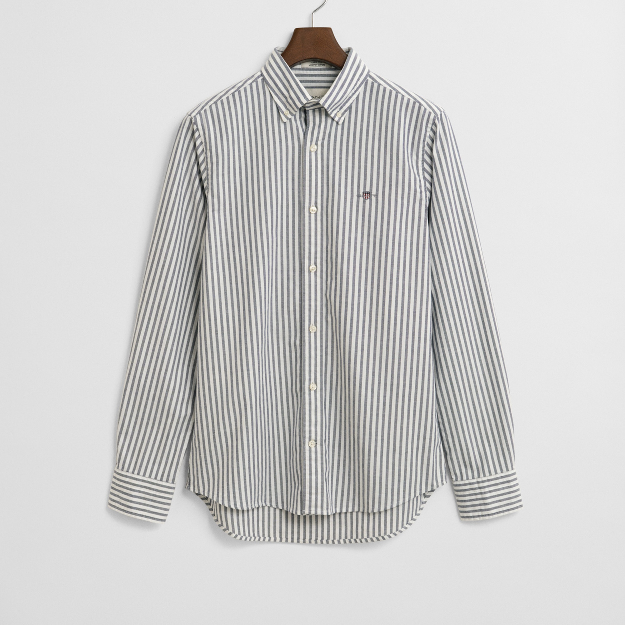 GANT Erkek Mavi Slim Fit Düğmeli Yaka Çizgili Oxford Gömlek