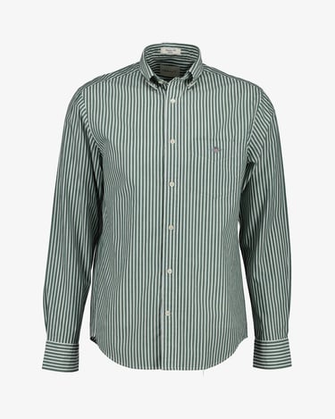  GANT Erkek Yeşil Regular Fit Düğmeli Yaka Çizgili Poplin Gömlek