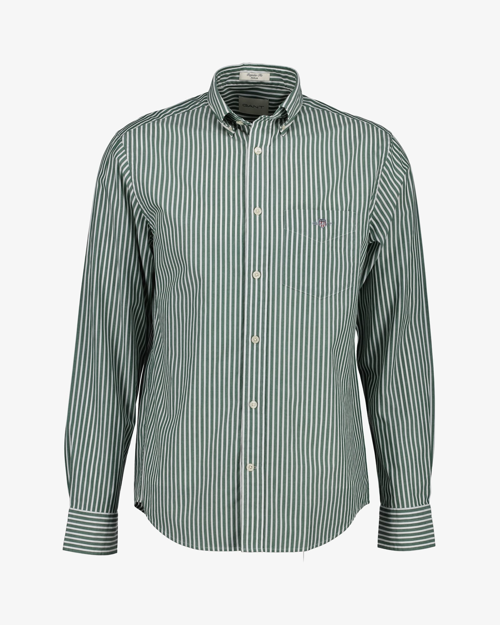  GANT Erkek Yeşil Regular Fit Düğmeli Yaka Çizgili Poplin Gömlek