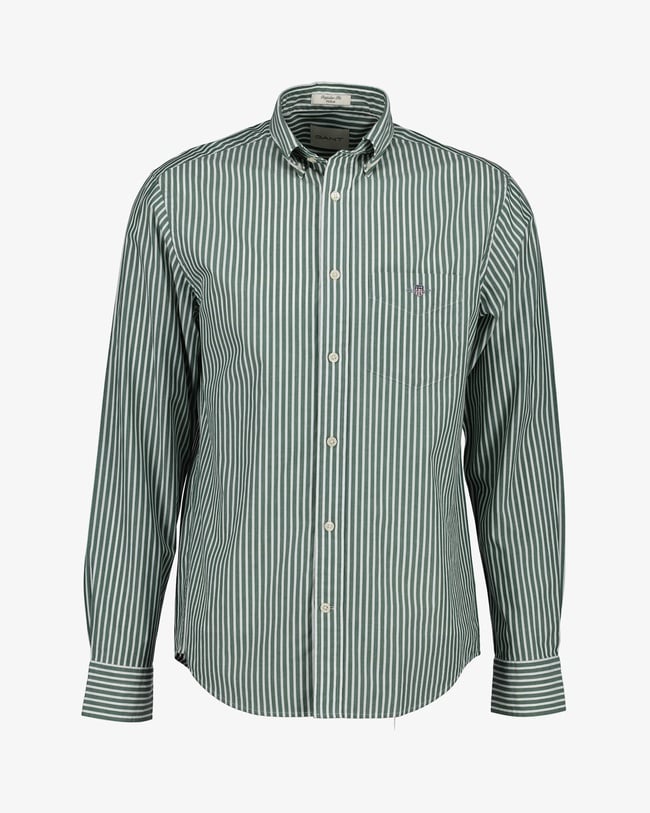  GANT Erkek Yeşil Regular Fit Düğmeli Yaka Çizgili Poplin Gömlek