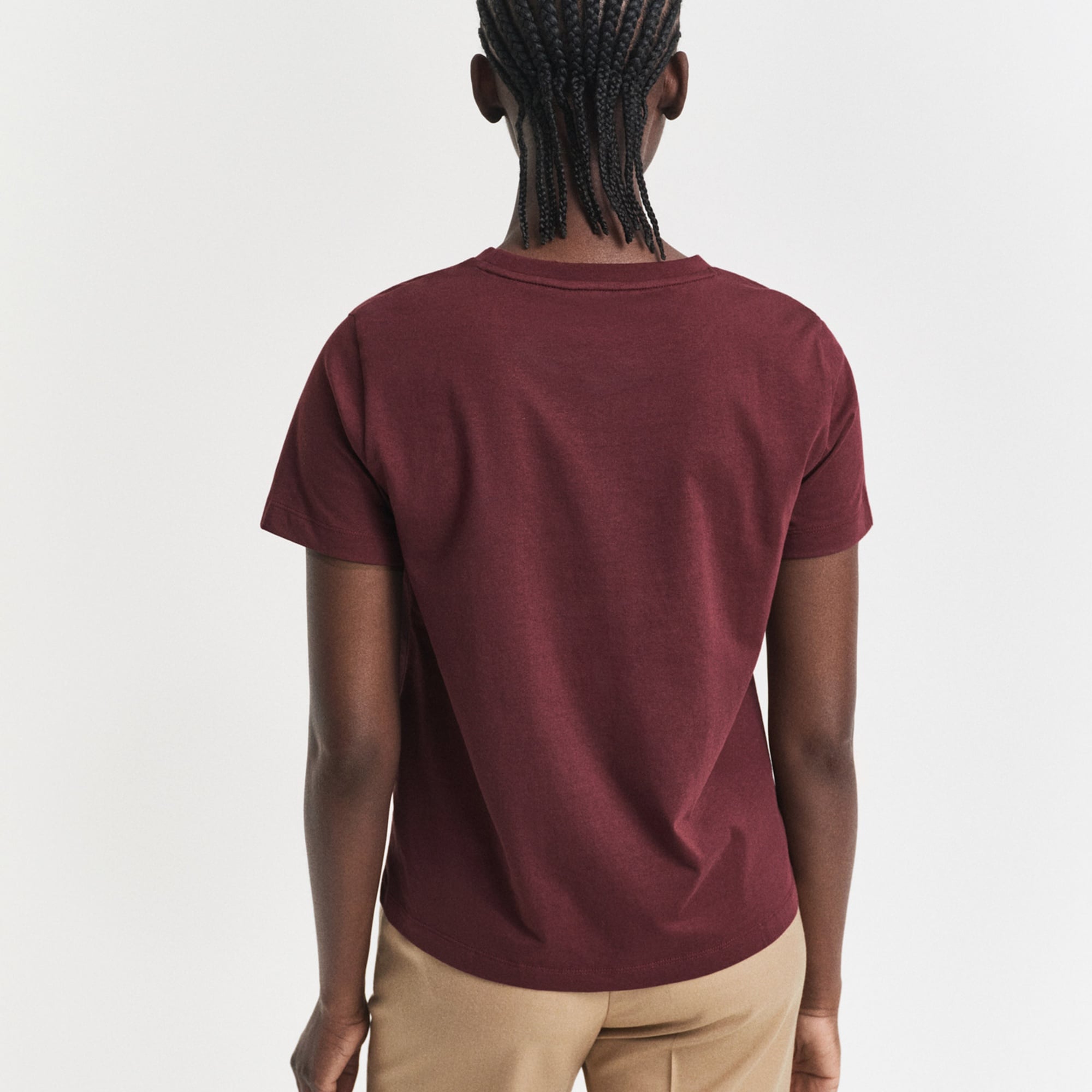 GANT Kadın Bordo Regular Fit Bisiklet Yaka T-Shirt