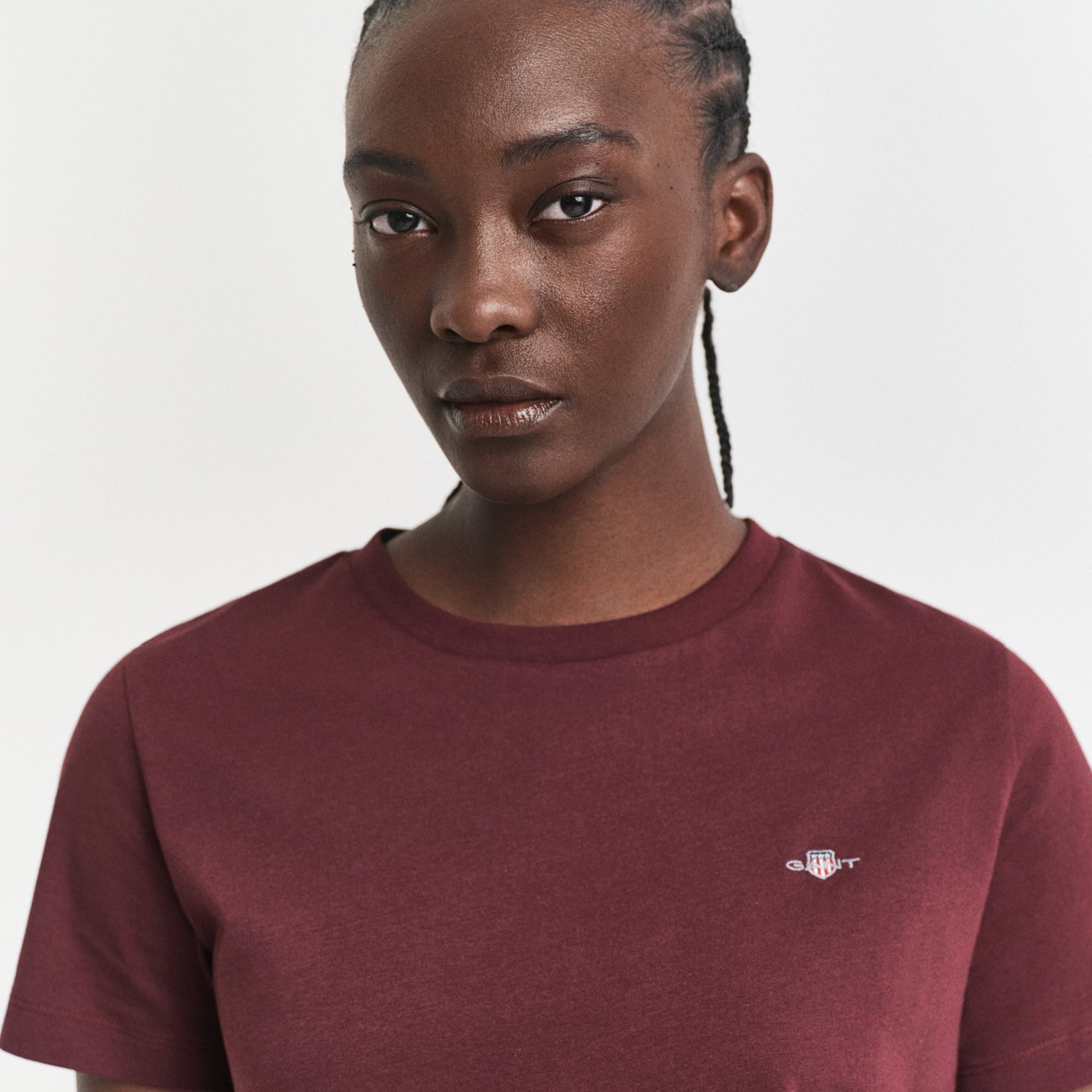 GANT Kadın Bordo Regular Fit Bisiklet Yaka T-Shirt