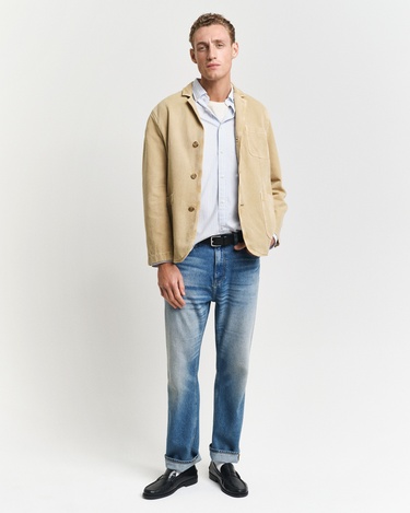  GANT Erkek Mavi Regular Fit Düğmeli Yaka Çizgili Poplin Gömlek