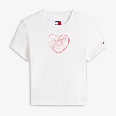  Tommy Jeans Crop Heart Slim Kadın Beyaz T-Shirt