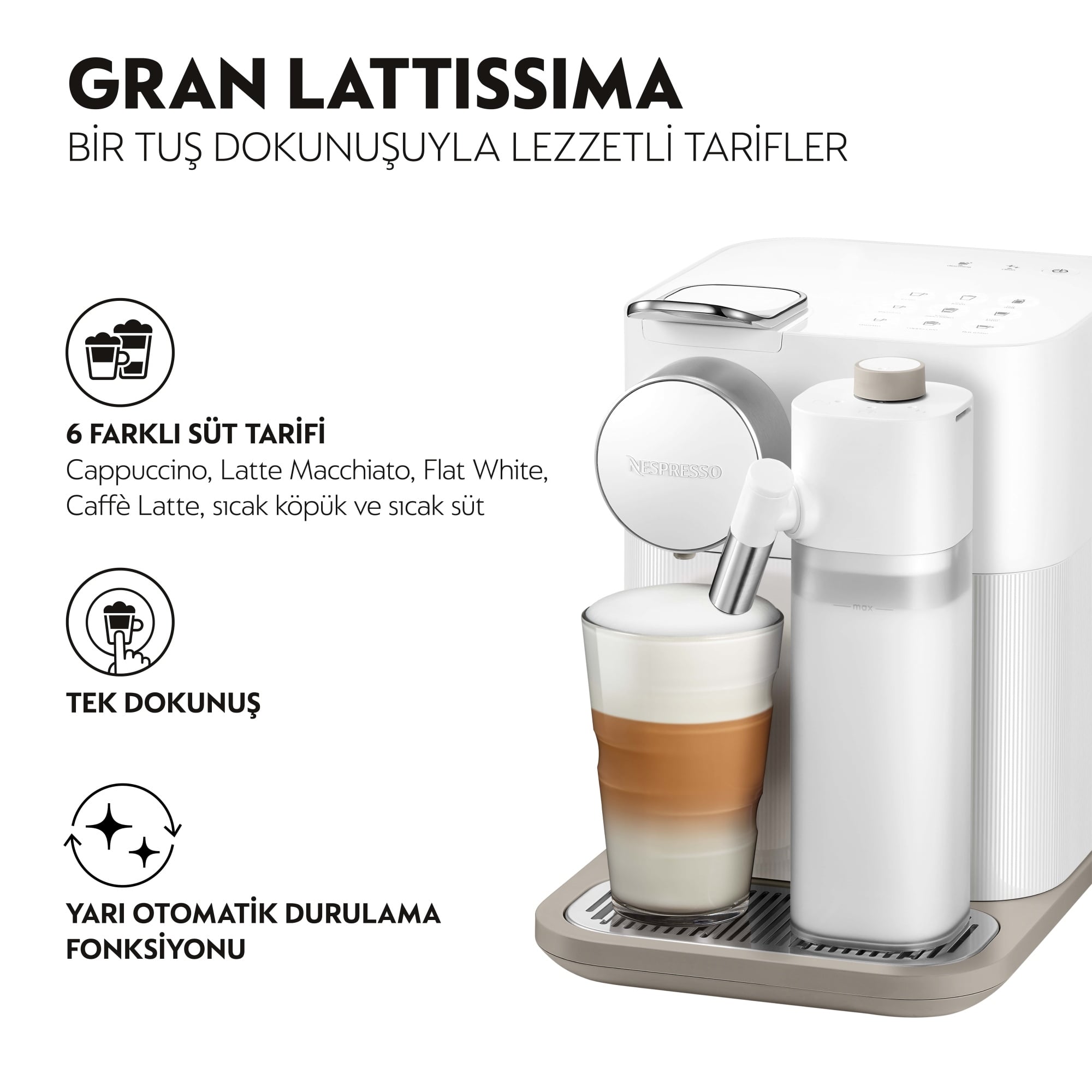 Nespresso F541 Gran Latissima Süt Çözümlü Espresso Kahve Makinesi,Beyaz