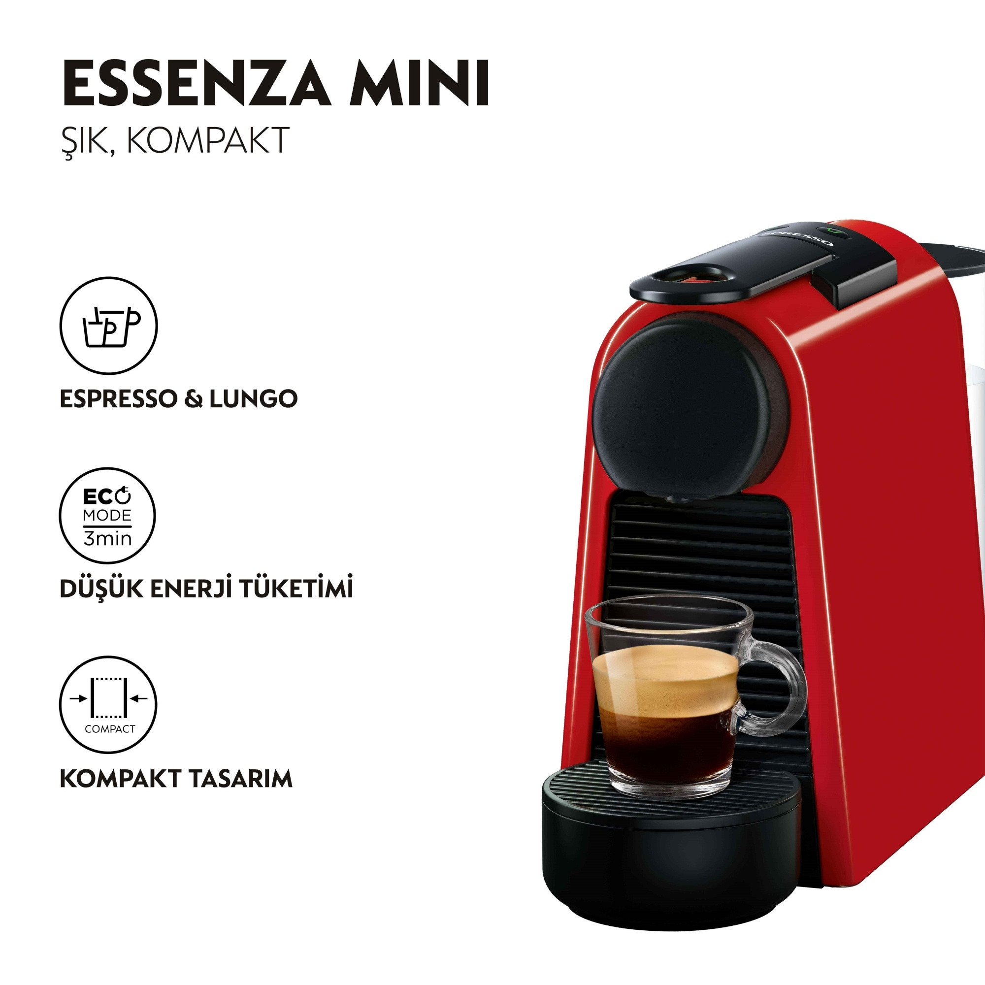 Nespresso D30 Essenza Mini Espresso Kahve Makinesi,Kırmızı