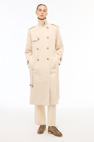  %100 Pamuk Bej Diz Altı Trençkot