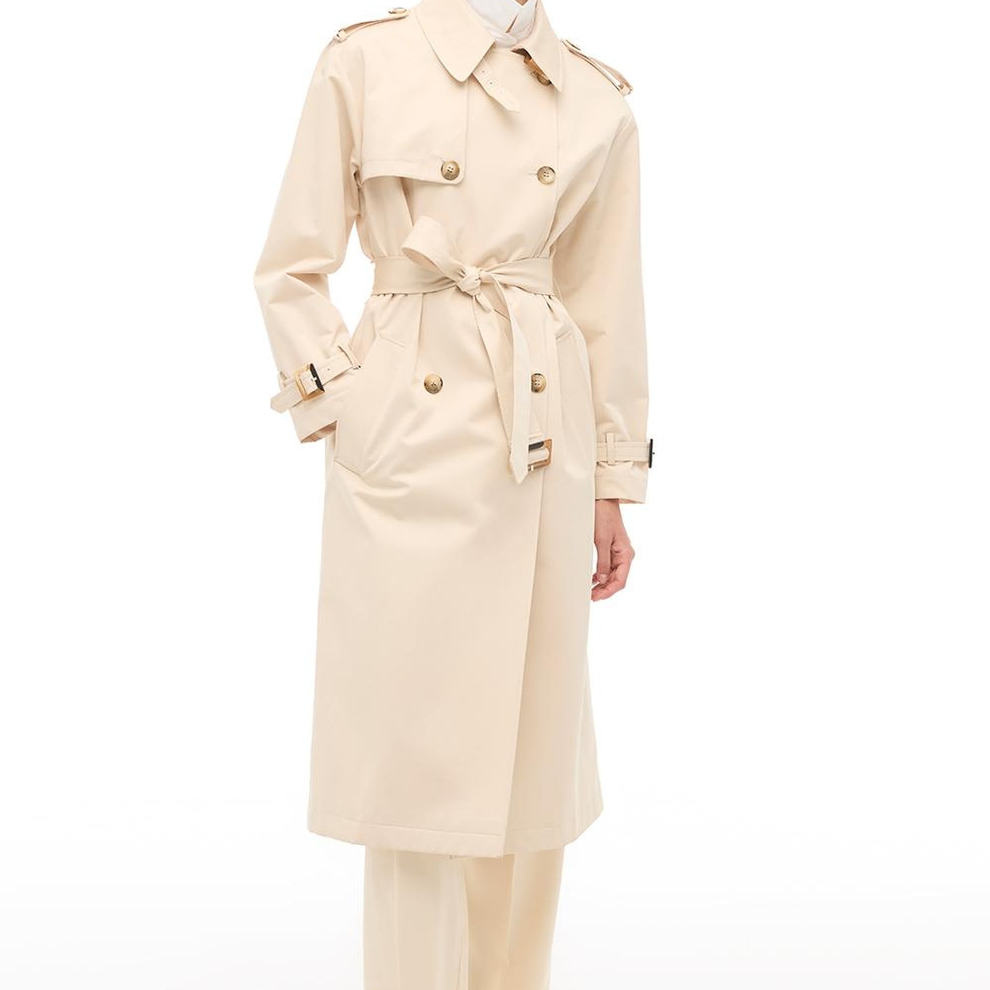 %100 Pamuk Bej Diz Altı Trençkot