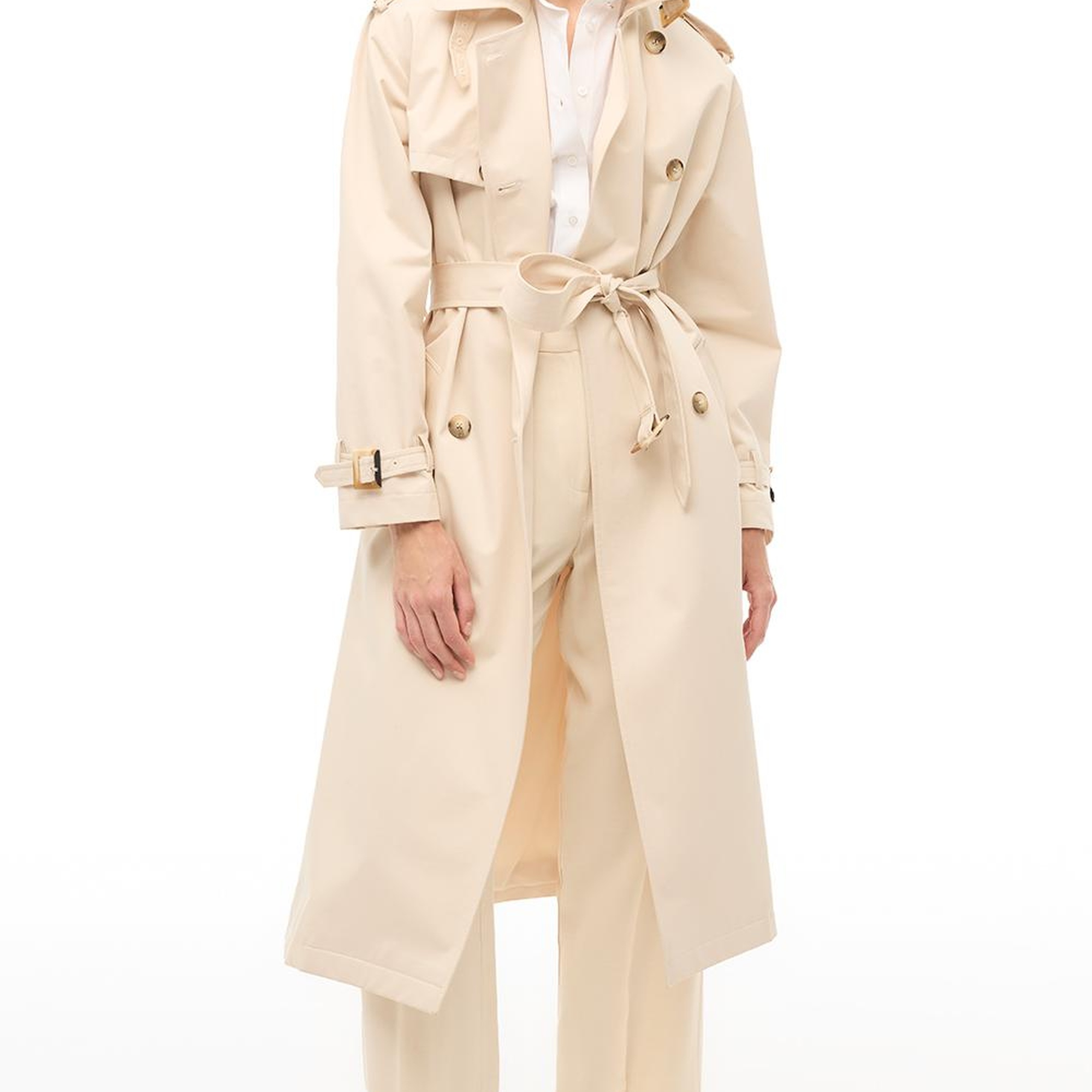 %100 Pamuk Bej Diz Altı Trençkot