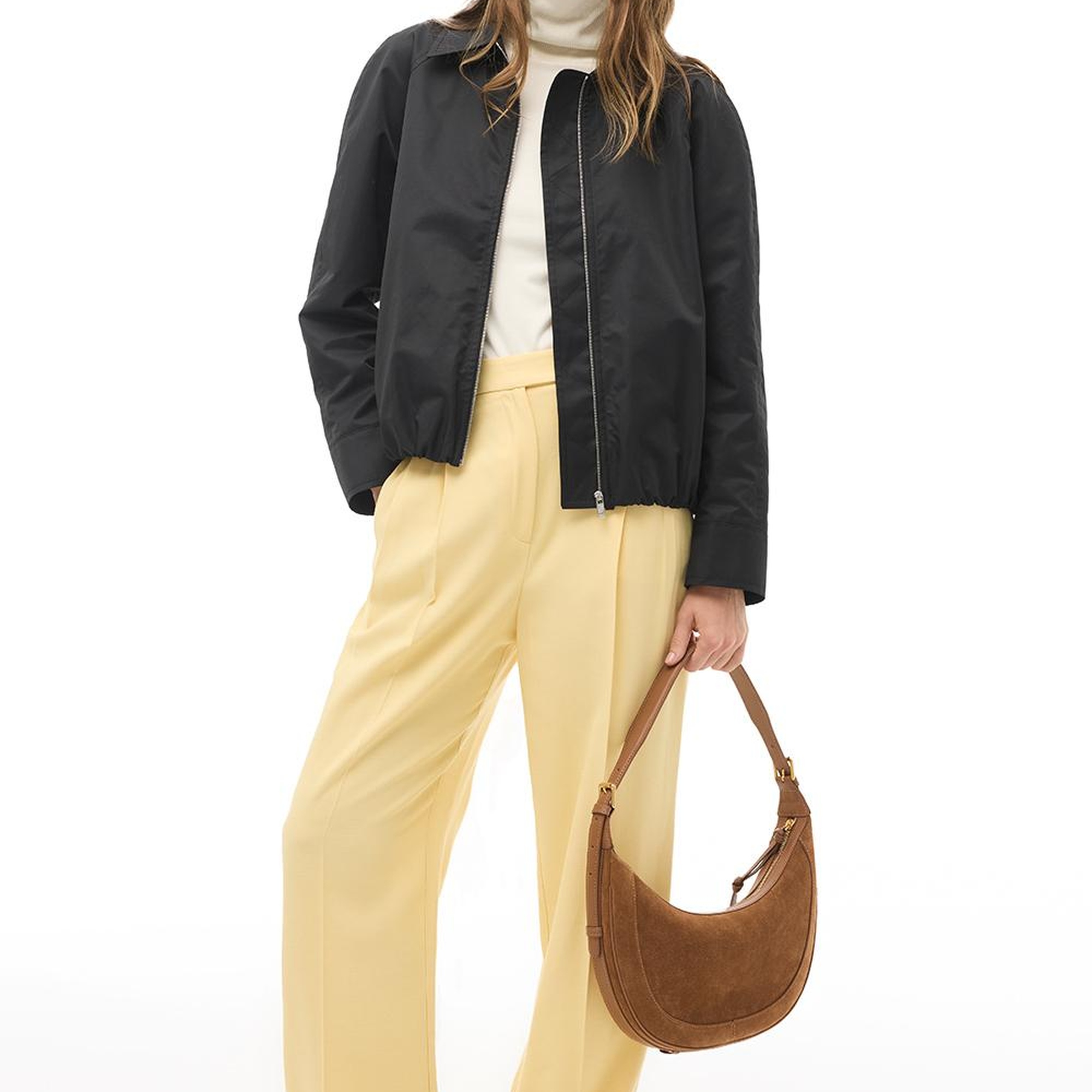 Siyah Gömlek Yaka Crop Mont