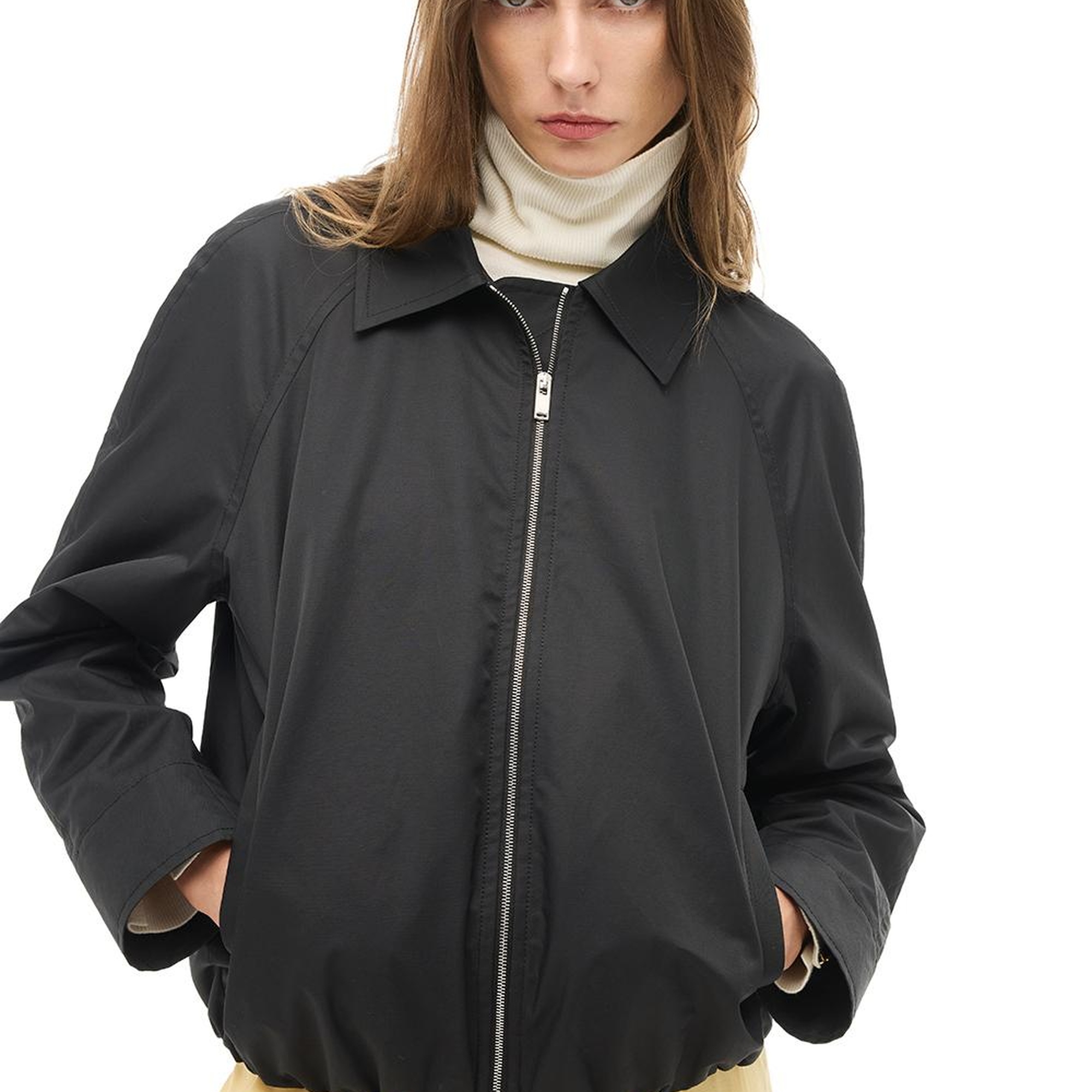 Siyah Gömlek Yaka Crop Mont