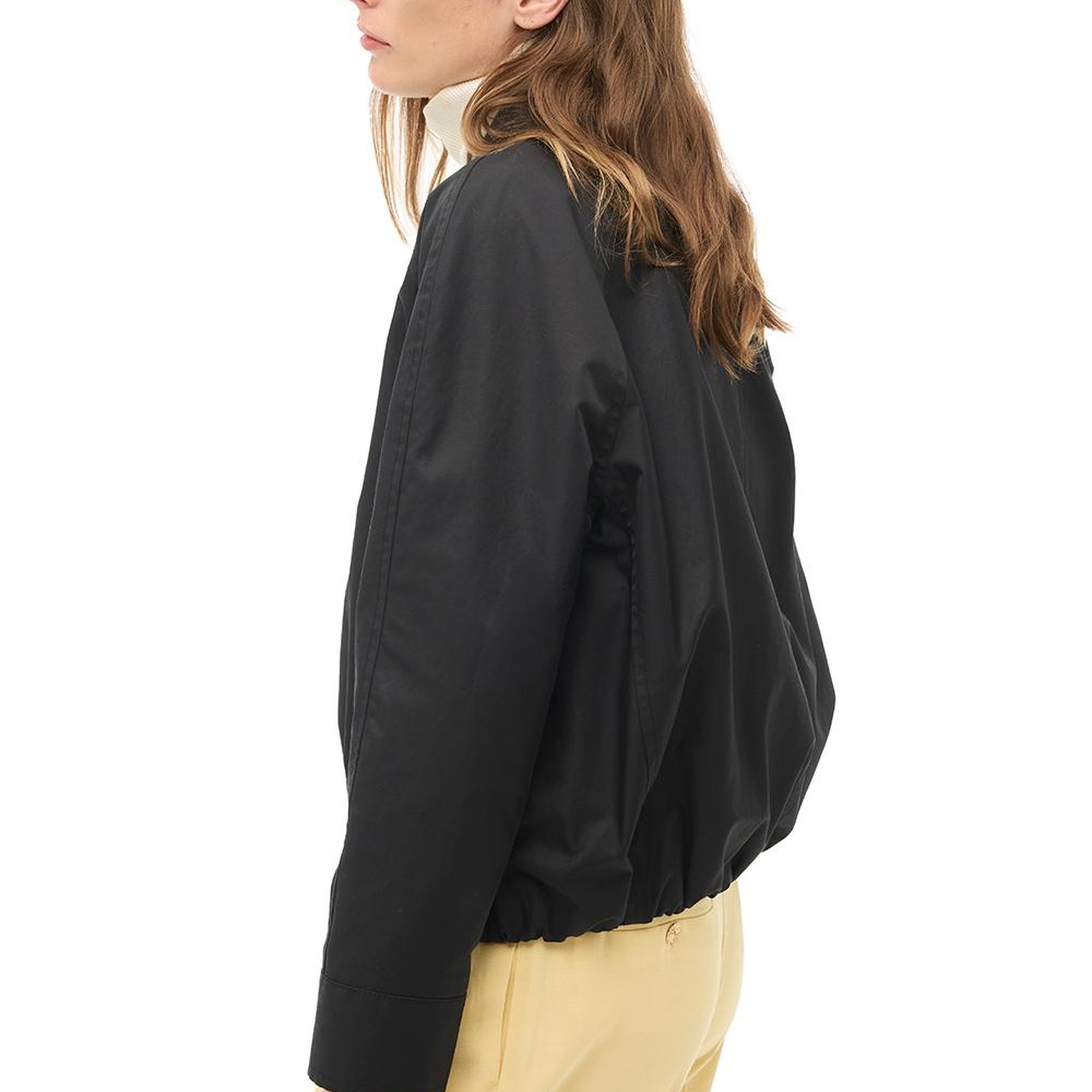 Siyah Gömlek Yaka Crop Mont