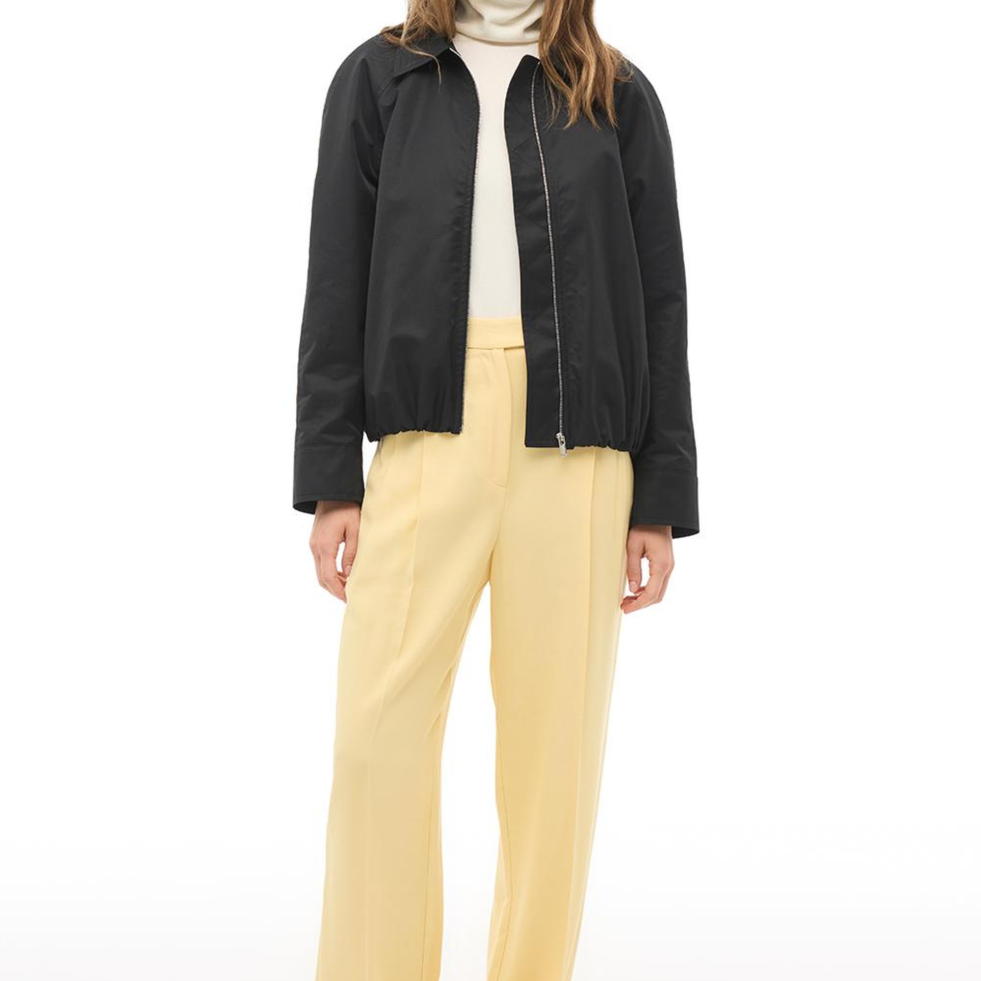 Siyah Gömlek Yaka Crop Mont