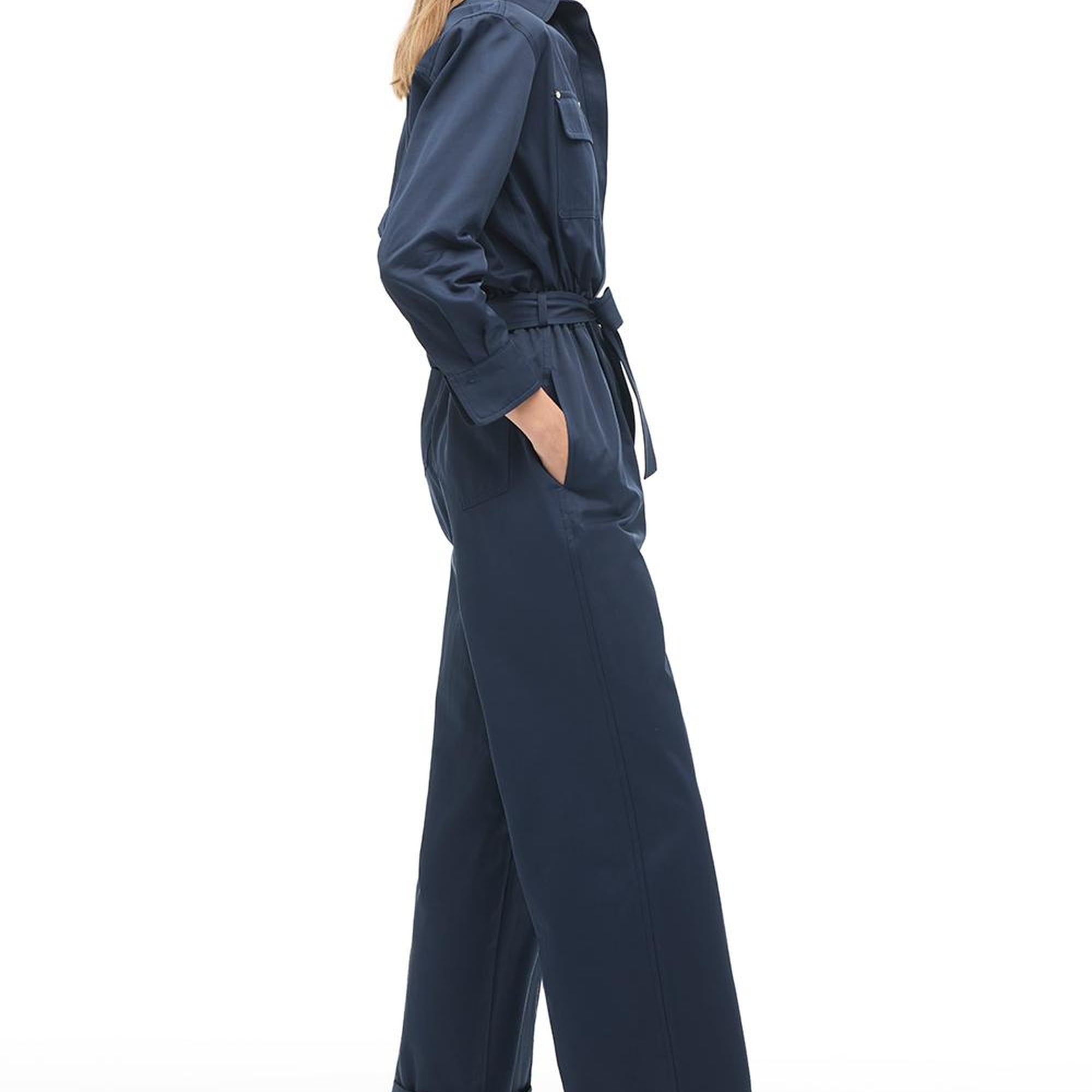 Lacivert Gömlek Yaka Boru Paça Tulum