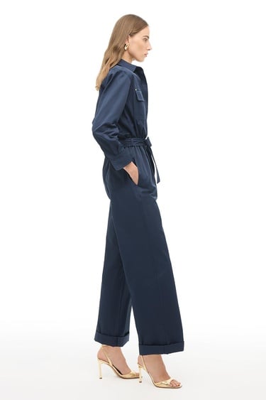  Lacivert Gömlek Yaka Boru Paça Tulum