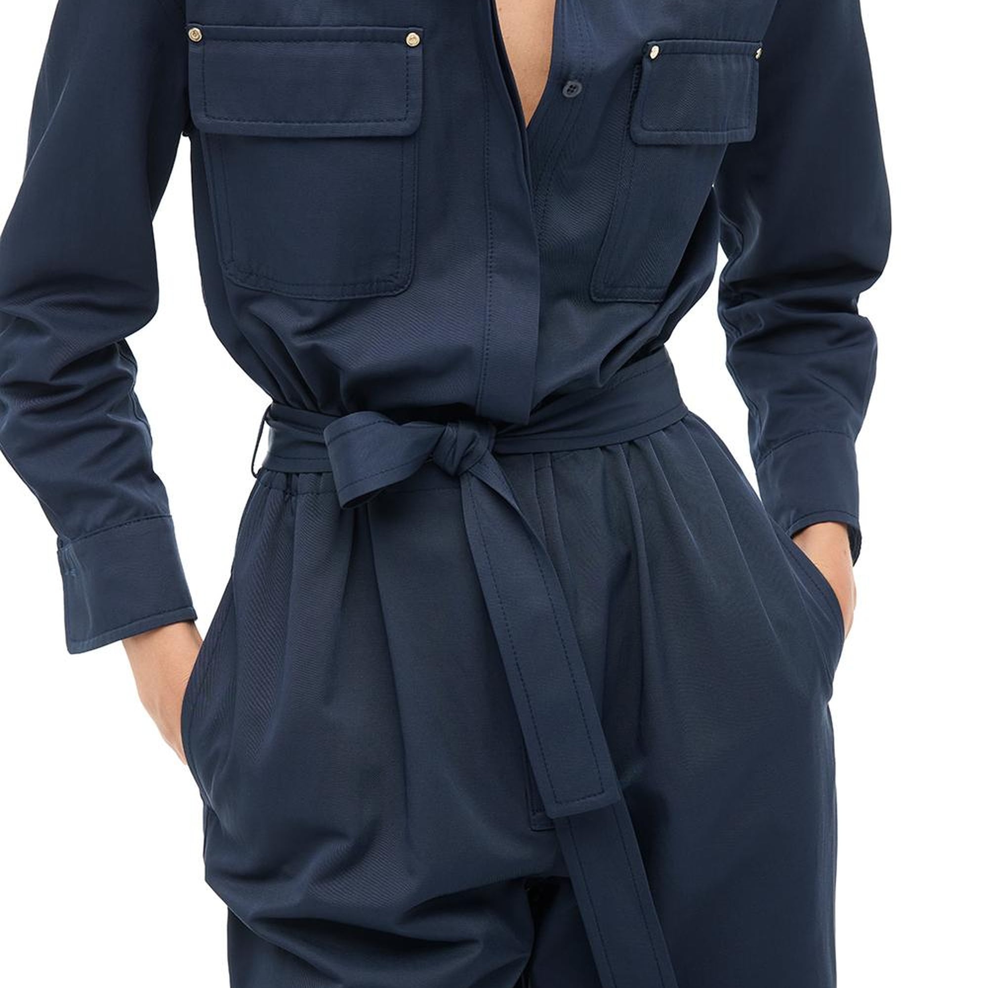 Lacivert Gömlek Yaka Boru Paça Tulum