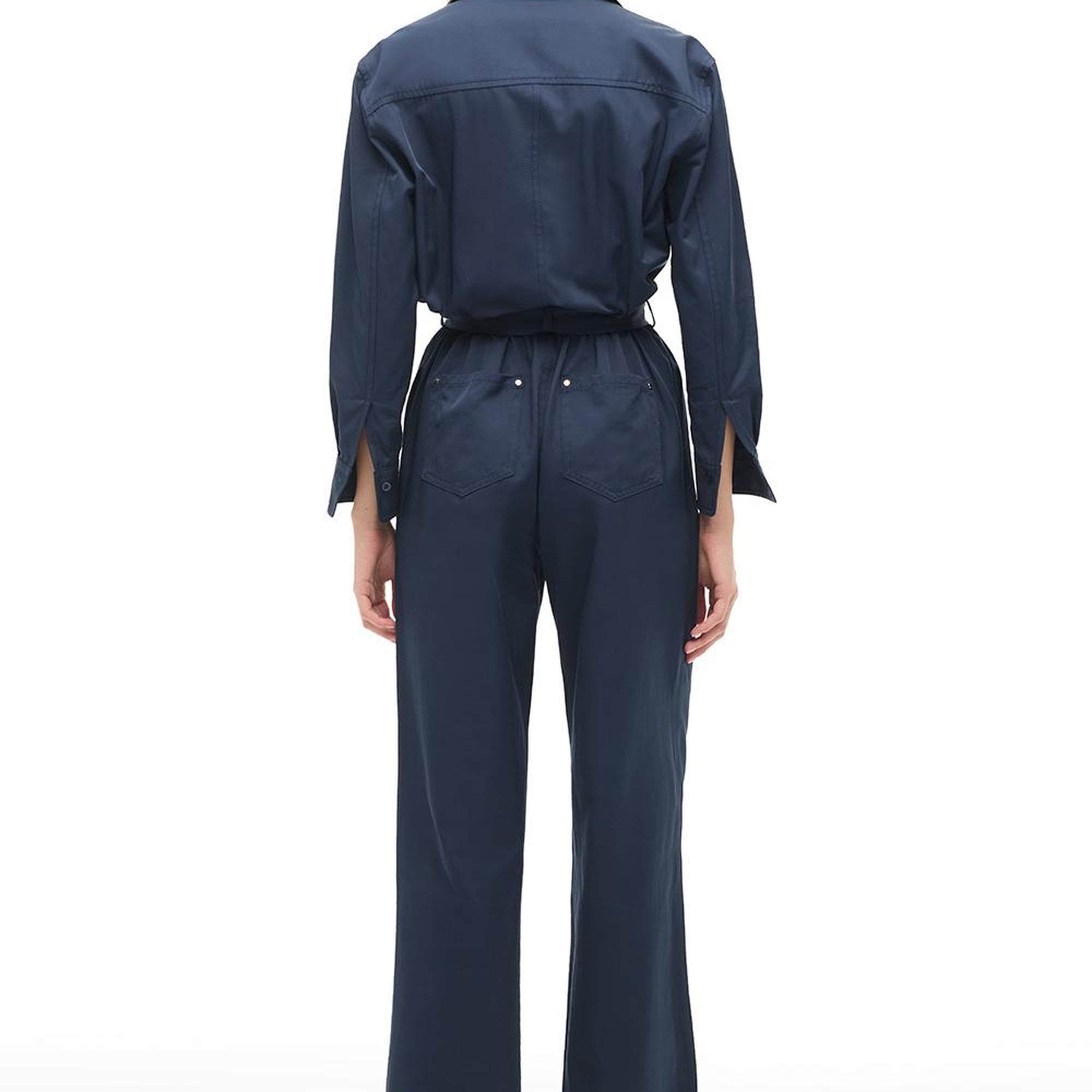 Lacivert Gömlek Yaka Boru Paça Tulum