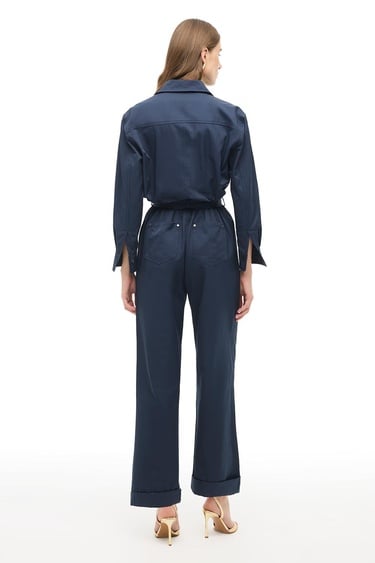  Lacivert Gömlek Yaka Boru Paça Tulum