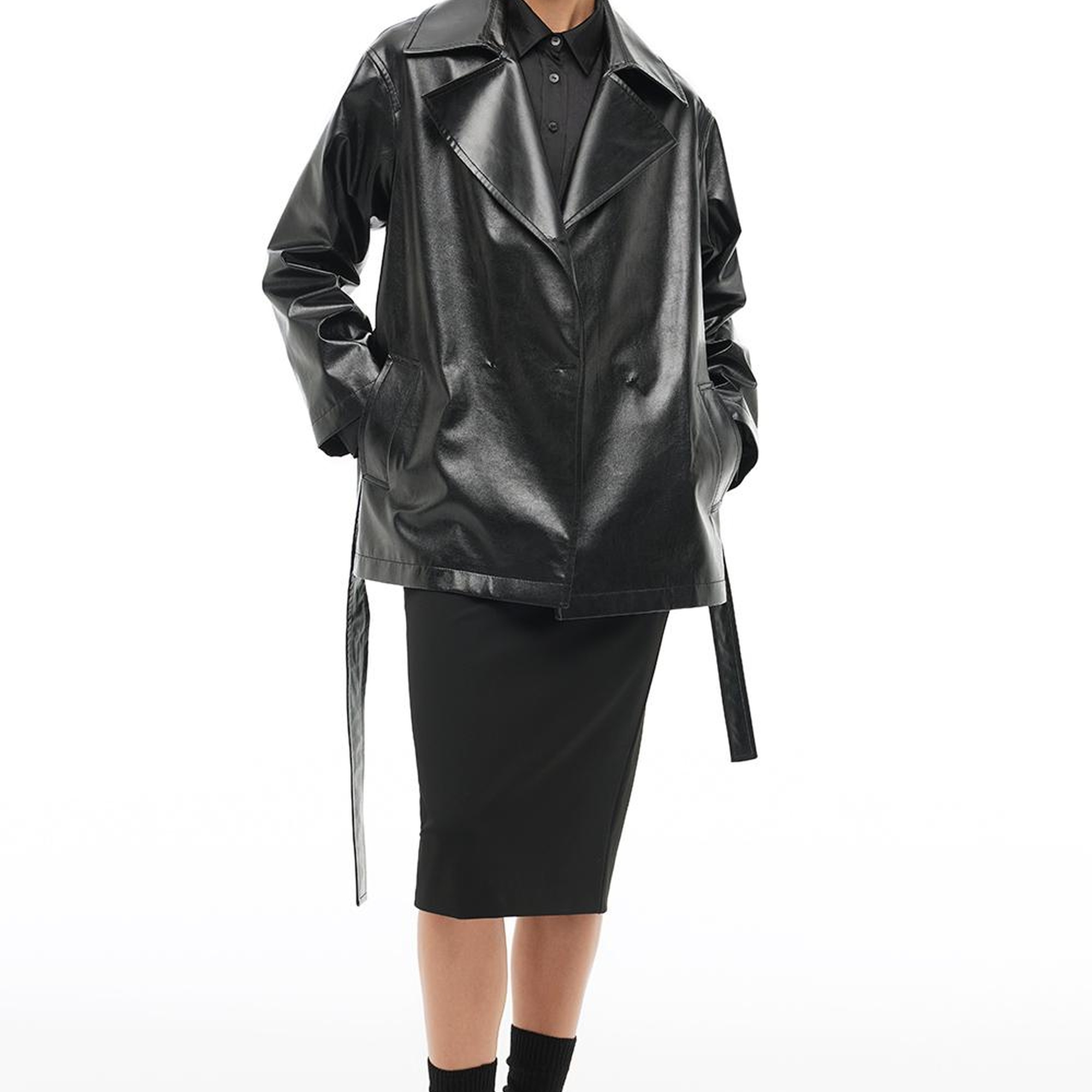 Siyah Klasik Yaka Trençkot