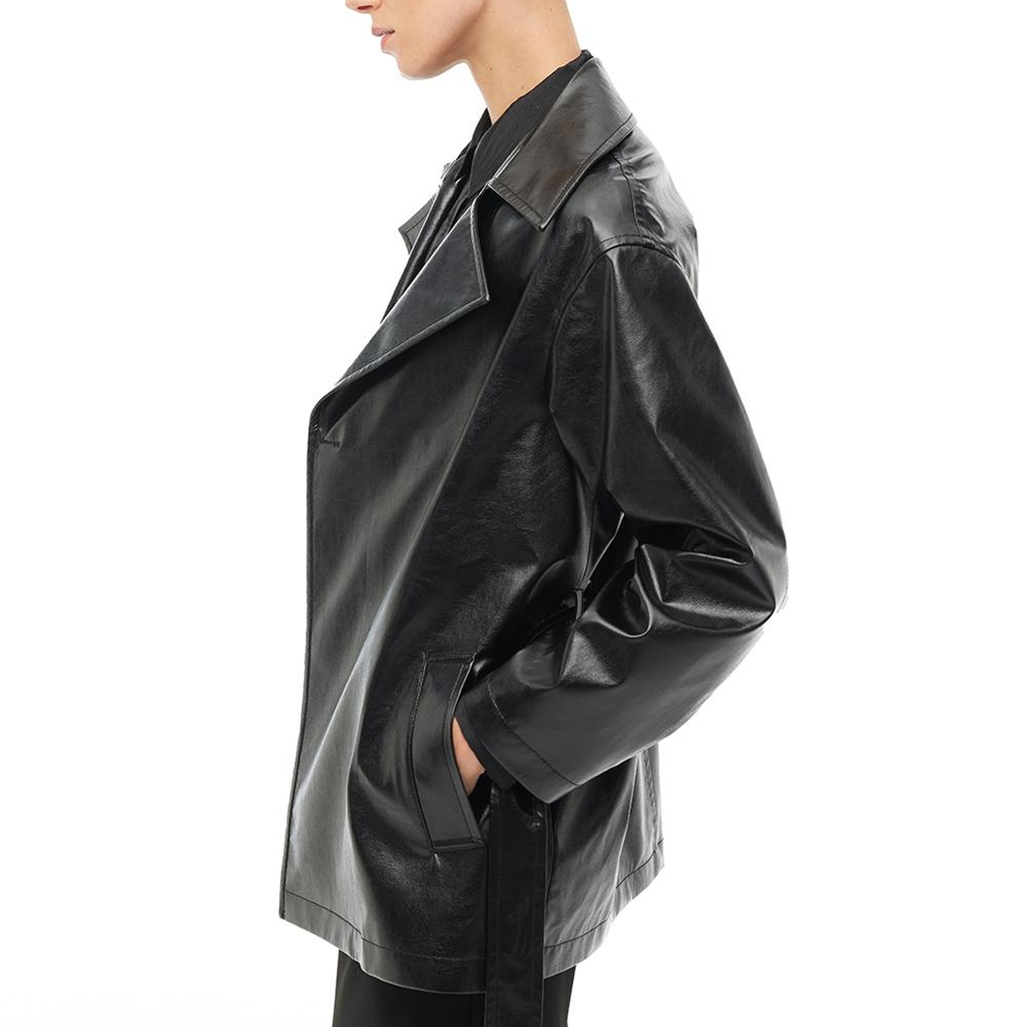 Siyah Klasik Yaka Trençkot