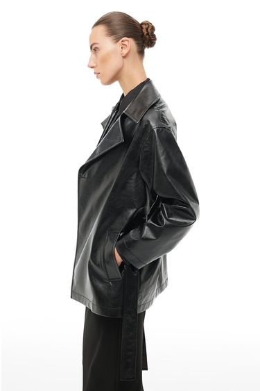  Siyah Klasik Yaka Trençkot