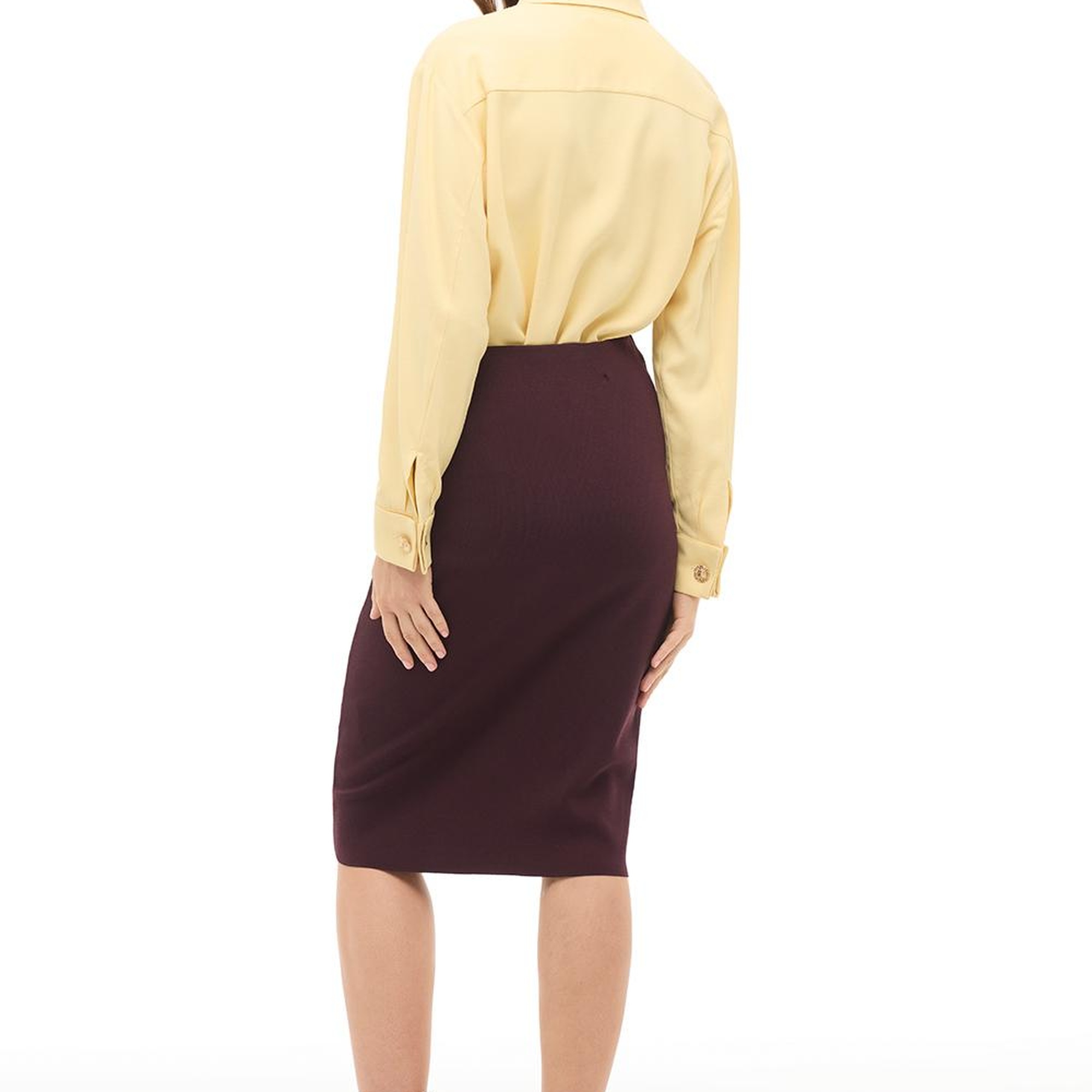 Bordo Yüksek Bel Diz Boy Triko Etek