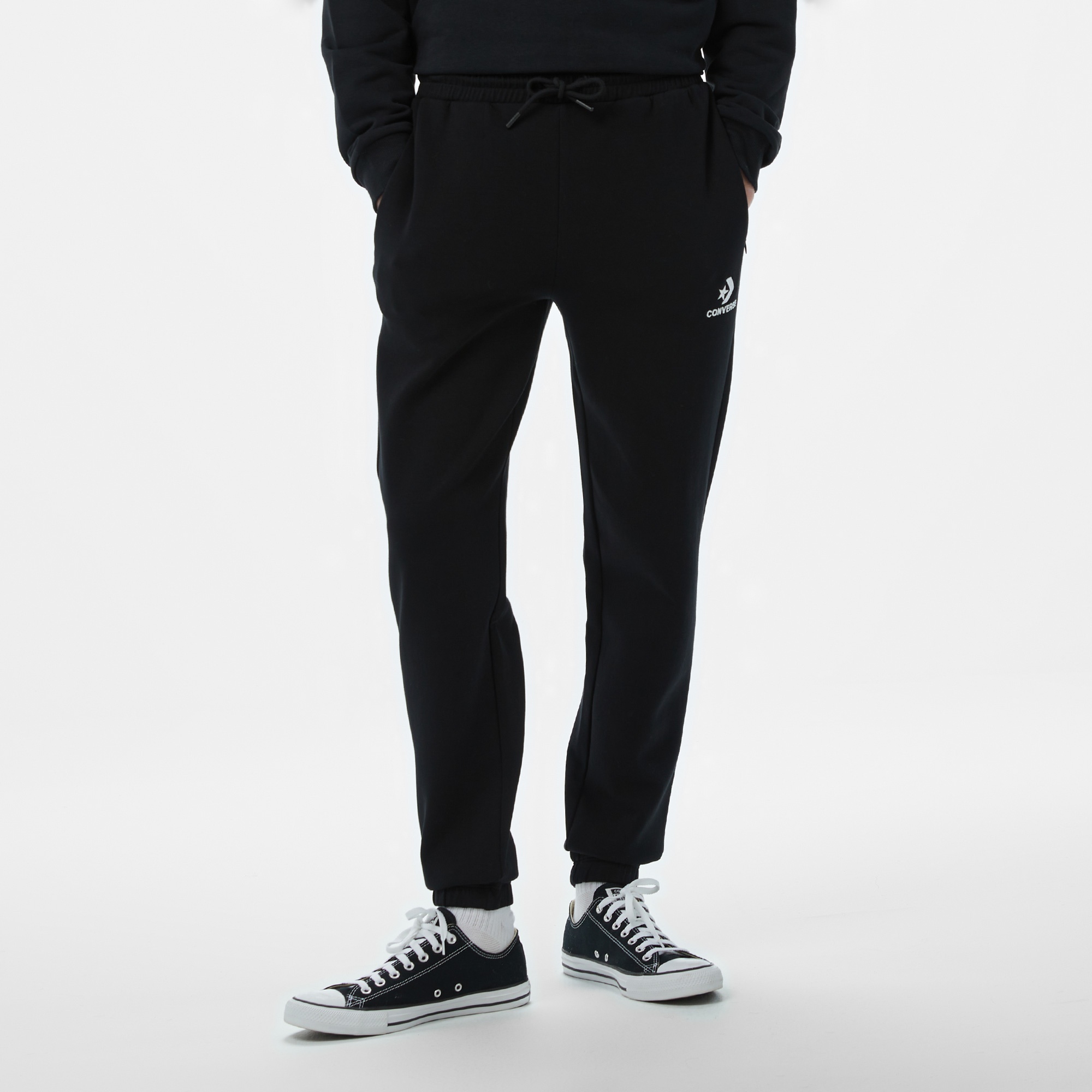 Converse Star Chevron Baskılı Erkek Oversize Fit Siyah Eşofman Altı