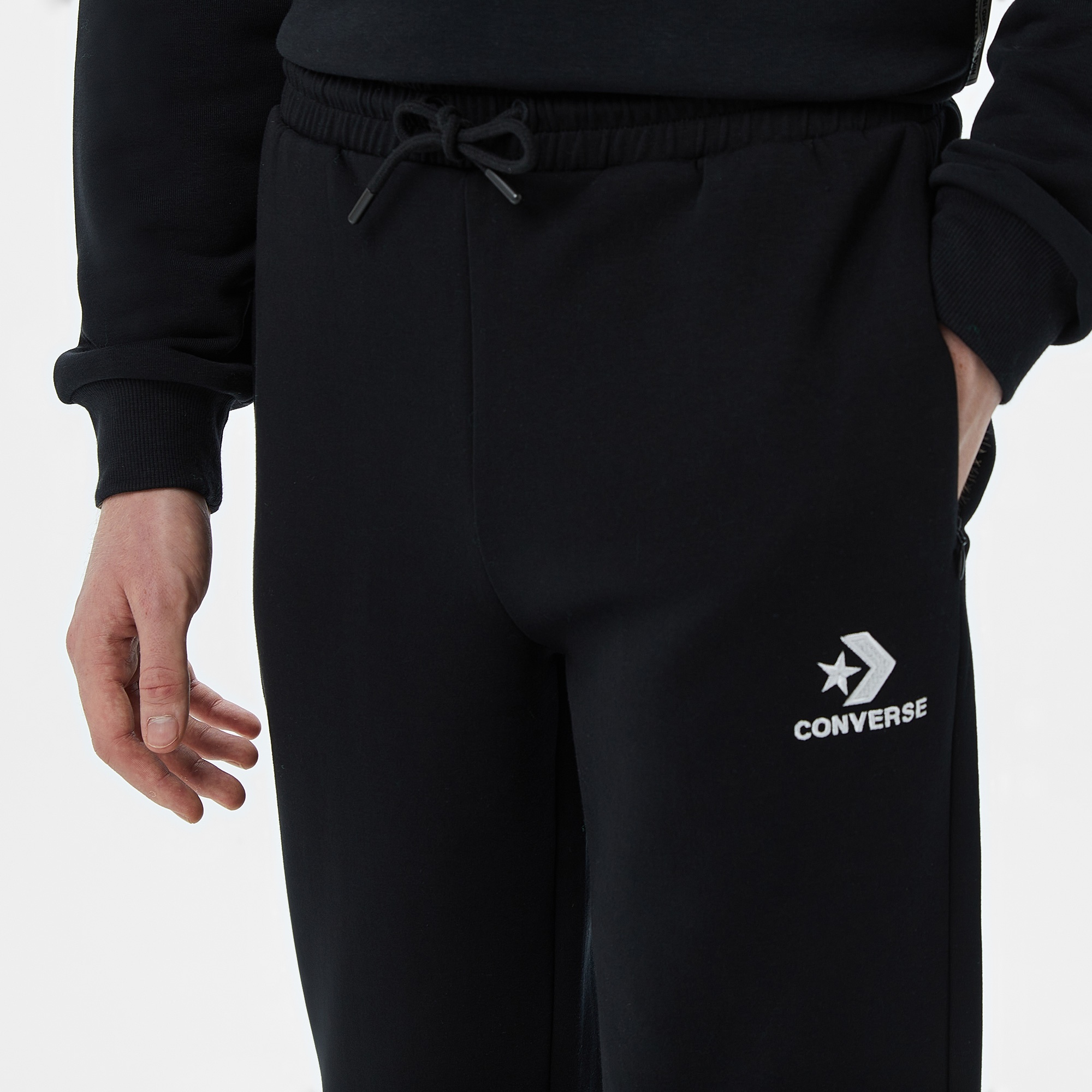 Converse Star Chevron Baskılı Erkek Oversize Fit Siyah Eşofman Altı